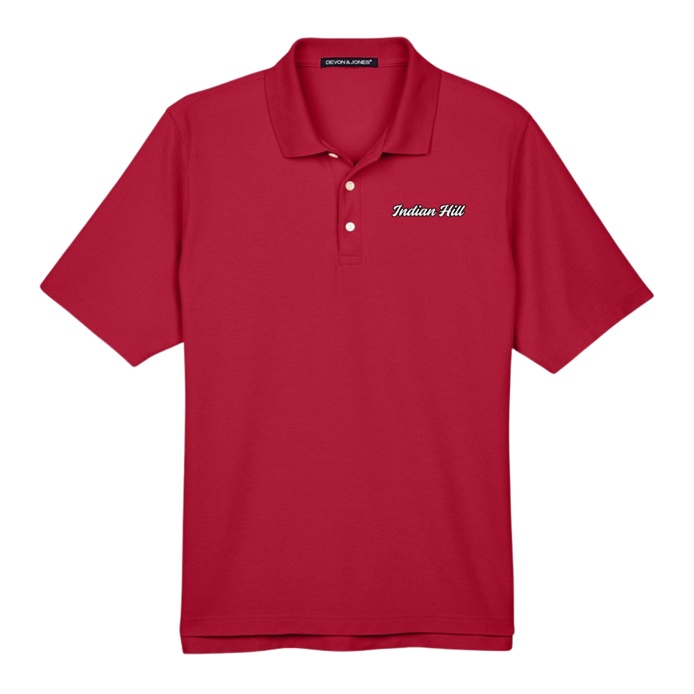 Red polo shirt with 'Indian Hill' text on a white background