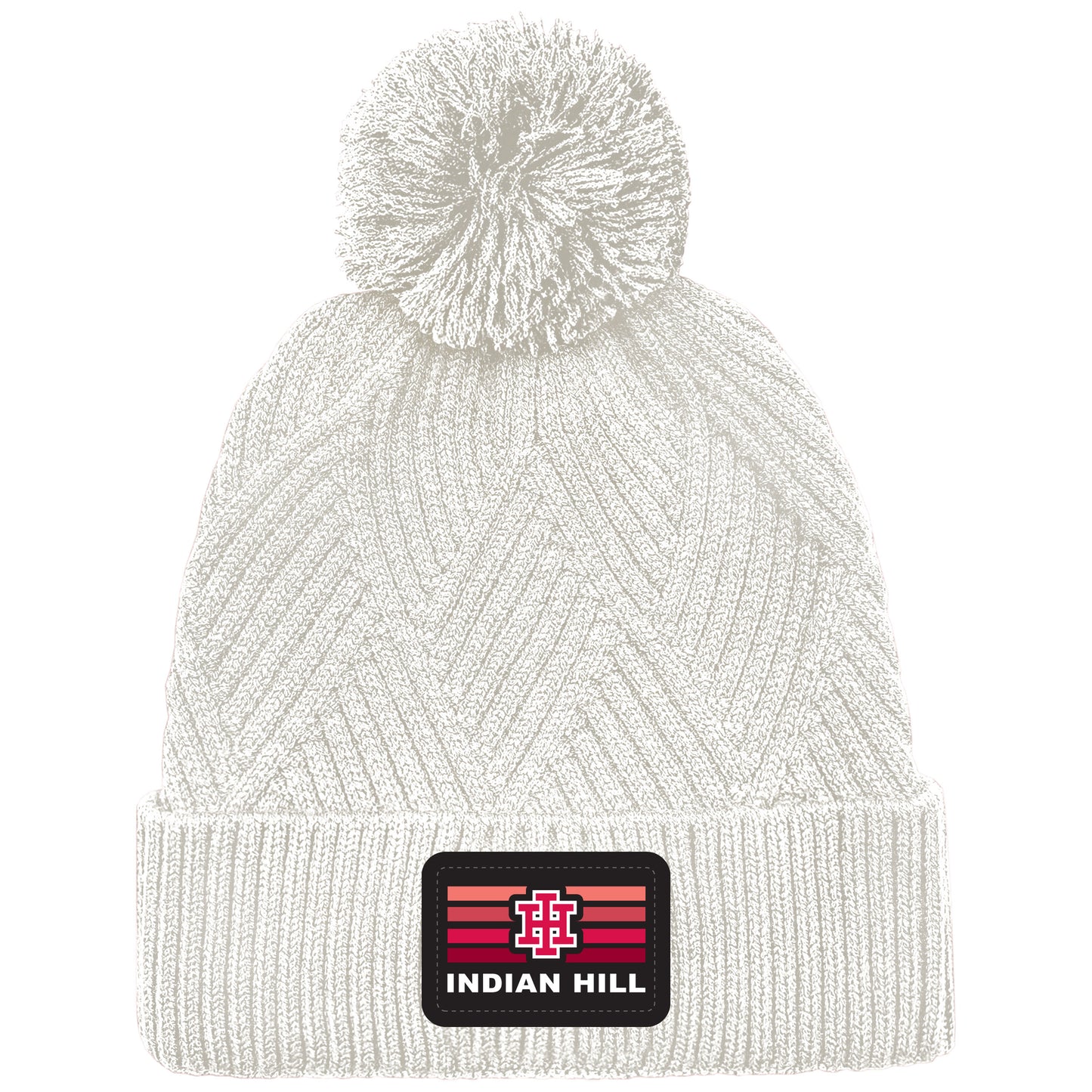 L2 Textured Beanie w/ Stripe Patch - White