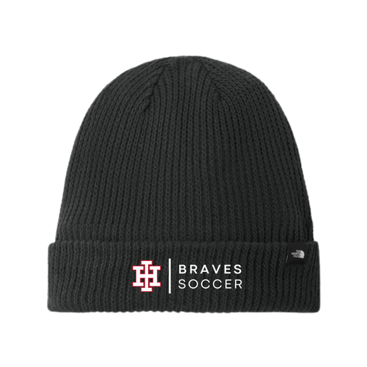 Black beanie with 'Braves Soccer' logo on a white background