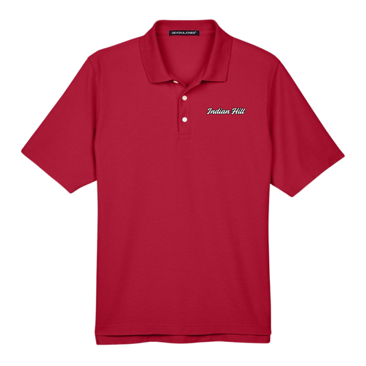 Red polo shirt with 'Indian Hill' text on a white background