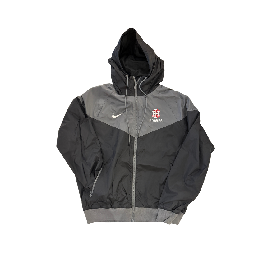 Black and gray jacket with Nike logo on a white background