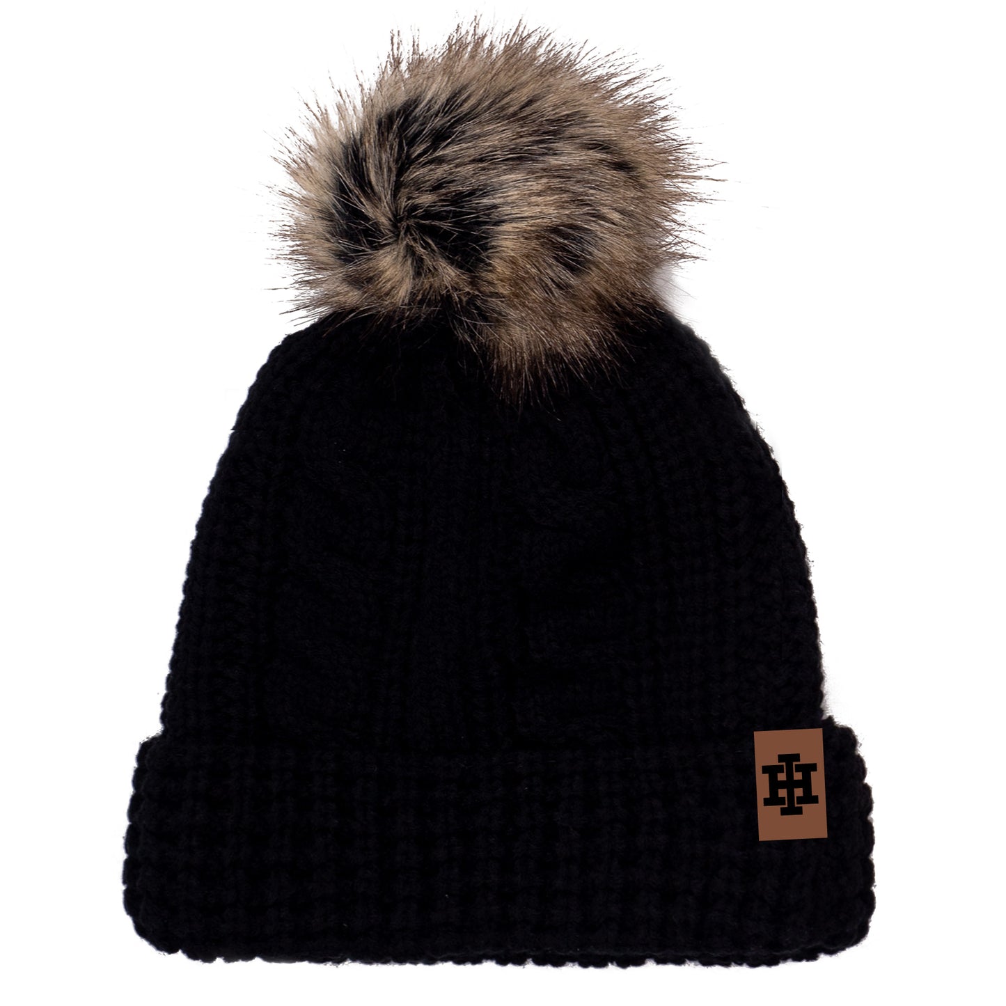Ouray Cableknit Winter Hat Faux Pom  - Black