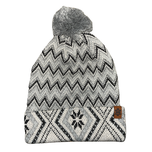 Ouray Snowflake Winter Hat with Pom - Grey Mix